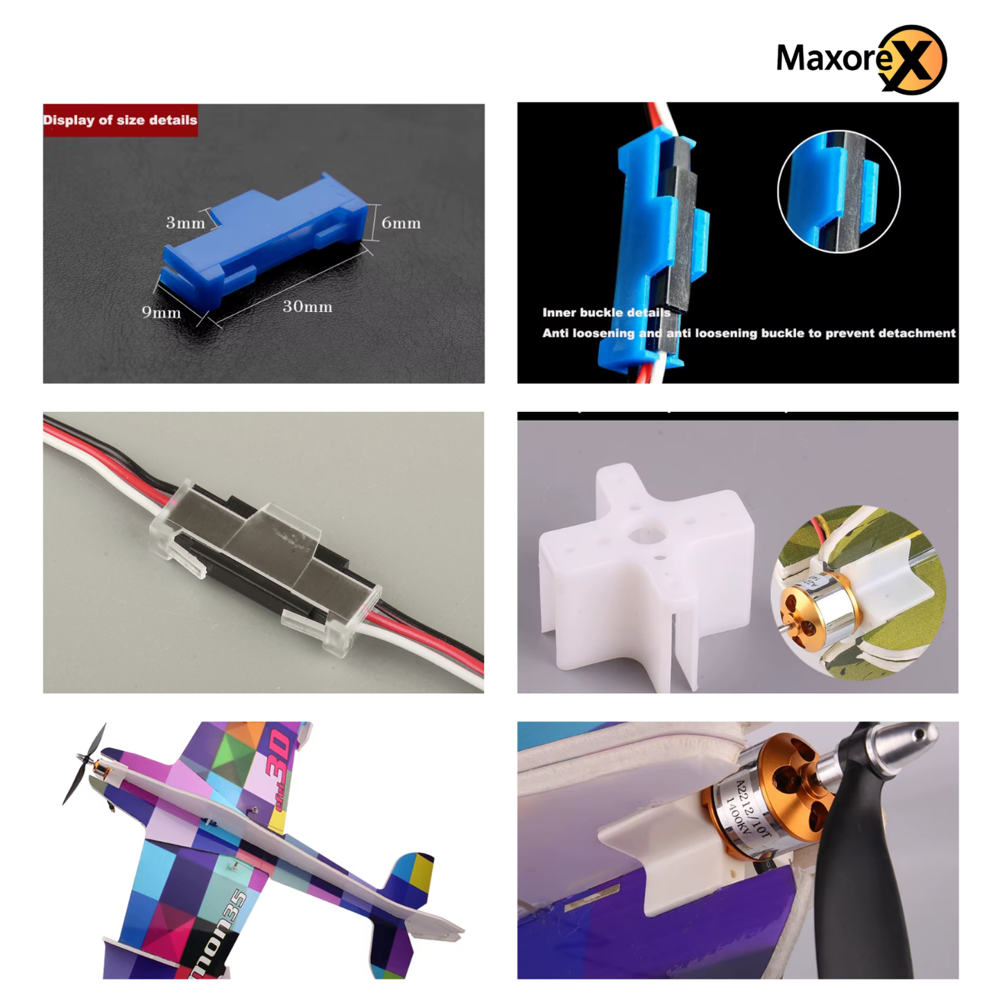 DIY RC Plane Kit – A2212 KV2200 Brushless Motor, Esc Brushless Motor Speed Controller,SG90 Servo, 6x4 Prop, TXT60 plug, Z-Wire, Motor Seat, Rudder Angle & Connector Protectors – Fixed-Wing Parts Set E