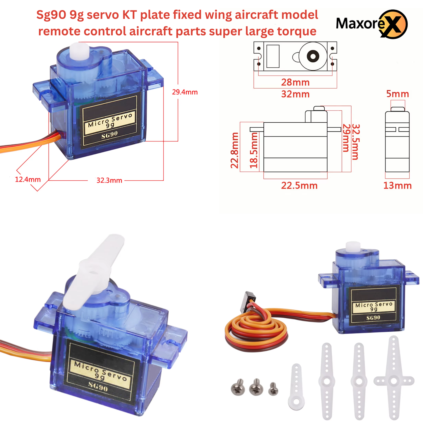 DIY RC Plane Kit – A2212 KV2200 Brushless Motor, Esc Brushless Motor Speed Controller,SG90 Servo, 6x4 Prop, TXT60 plug, Z-Wire, Motor Seat, Rudder Angle & Connector Protectors – Fixed-Wing Parts Set E